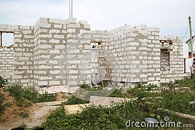 exterior of a country house under construction. Site on which th Stock Photo