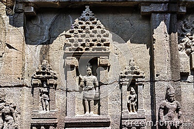 Exterior of the Dashavatara Cave, Cave 15, Ellora caves, Ellora, Maharashtra, India Stock Photo