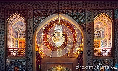 Exterior decoration of the entrance to the Shah Cheragh Mausoleum with mirror mosaics. Iran, Shiraz Stock Photo