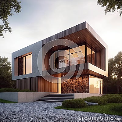 Exterior decoration minimalist house modern, Modern interior design,AI generated Stock Photo