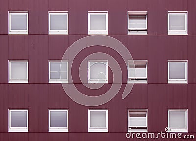 Exterior Design Concept : Abstract image row of closed and opened windows decorate on red wall of building. Stock Photo