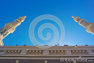 Exterior Design Tower of Nabawi Mosque (Prophet's Mosque) Stock Photo