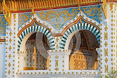 Exterior detail of the Wat Sri Khun Mueang temple in Chiang Khan, Thailand. Editorial Stock Photo