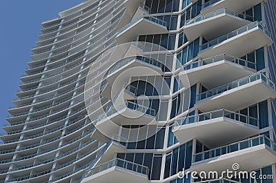 Exterior Details of Terraces on a tall luxury condo building Stock Photo