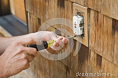 Exterior Electrical Outlet Stock Photo