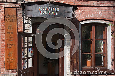 Exterior of the entrance to the traditional Uzupio cafe in Vilnius, Lithuania. Editorial Stock Photo