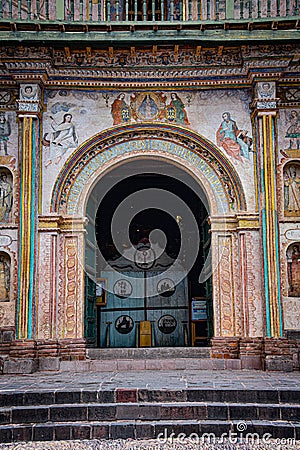 Exterior facade of the Barroque-style church of Andahuaylillas, Cusco, Peru Stock Photo