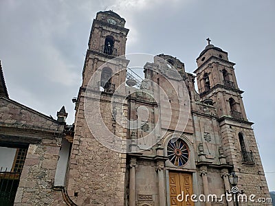 exterior facade of a catholic church in Valle de Bravo, Mexico Stock Photo