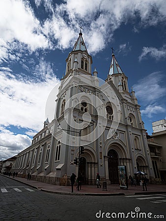 Exterior facade of gothic catholic church Iglesia de San Alfonso Church in city center of Cuenca Azuay Ecuador Editorial Stock Photo