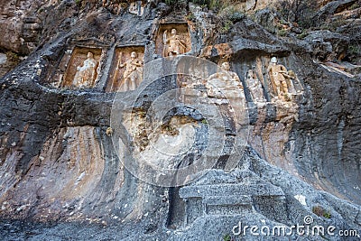 Exterior facade view of Adamkayalar or man rocks Stock Photo