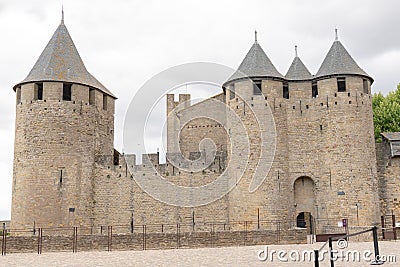 Exterior fortress castle in Carcassonne Aude France Stock Photo