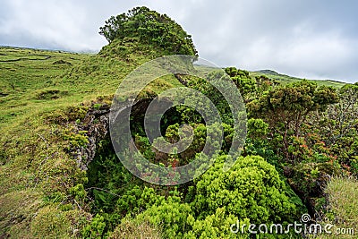 exterior of the frei Matias cave, lava cone, Pico island, Azores archipelago. Stock Photo