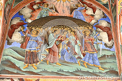 Exterior fresco paintings of bible stories Editorial Stock Photo