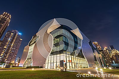 National Taichung Theater light up at night. Taichung City Editorial Stock Photo