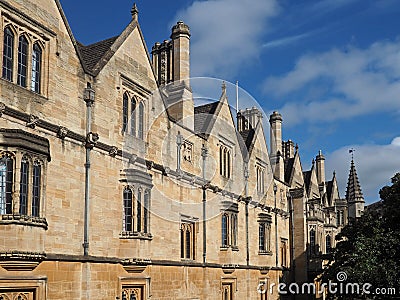 Exterior of gothic style building with gables and leaded glass windows Editorial Stock Photo