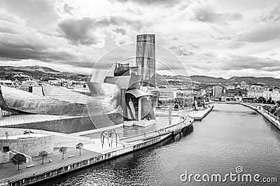 Exterior of The Guggenheim Museum and Iberdrola Tower Editorial Stock Photo