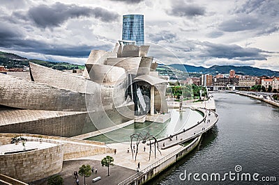 Exterior of The Guggenheim Museum and Iberdrola Tower Editorial Stock Photo