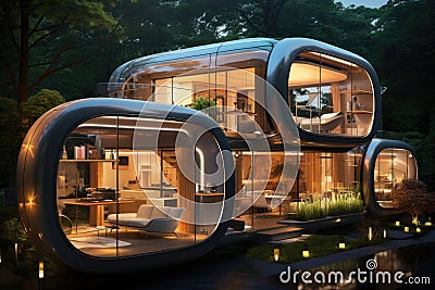 Exterior of the house of the future in night Stock Photo