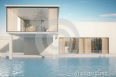 Exterior of house with pool Stock Photo