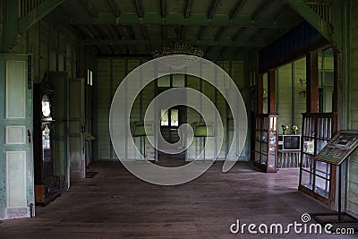 Exterior and interior antique design of abandoned building green house or Baan khiao for thai people travelers travel visit Editorial Stock Photo