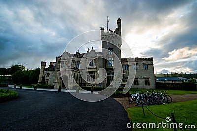 Exterior of Lough Eske Castle Hotel at sunset in Donegal, Ireland Editorial Stock Photo
