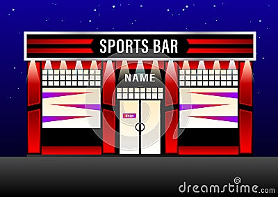 Exterior modern design sports bar, view from the facade of the building Vector Illustration