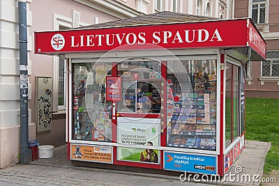 Exterior of the newspaper kiosk in Vilnius, Lithuania. Editorial Stock Photo