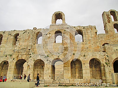 The Exterior of Odeon of Herodes Atticus Theater, Acropolis of Athens, Greece Editorial Stock Photo