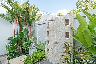 Exterior outdoor shower in the house in the garden Stock Photo