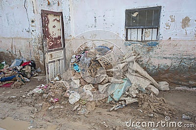 Exterior of poor African house following flooding disaster Stock Photo