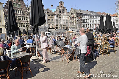 Exterior restaurants in Old Town Ghent Editorial Stock Photo