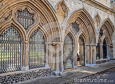 Exterior shot of the cloisters of Norwich Cathedral Stock Photo