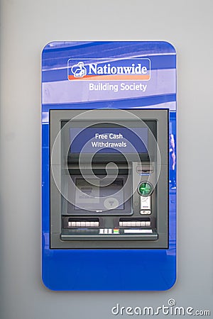 Exterior shot of Nationwide Building Socity Bank Cash Machine atm Editorial Stock Photo