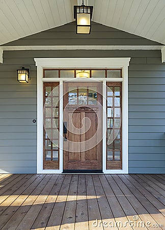 Exterior shot of a Wooden Front Door Stock Photo