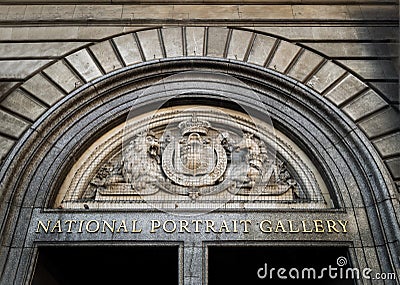 Exterior signage of The National portrait gallery. Sign above the main entrance Editorial Stock Photo