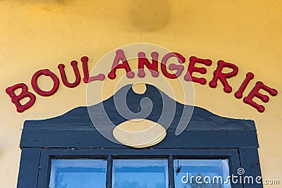 Exterior signboard of french bakery, boulangerie Stock Photo