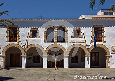 Spanish municipal building on Ibiza Editorial Stock Photo