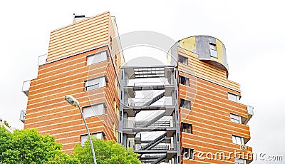 Exterior stairs of a building in Barcelona Stock Photo