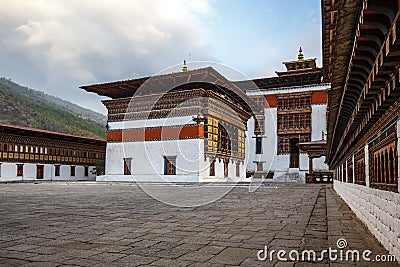 Exterior of Trashi Chhoe Dzong monastery in Thimphu, Bhutan Stock Photo