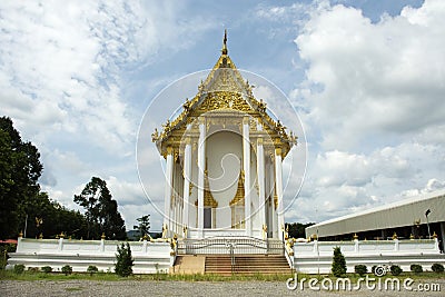 Exterior ubosot of beautiful thai temple in Rayong, Thailand Stock Photo