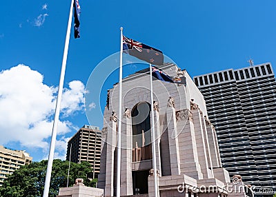 Exterior view of Anzac memorial in Sydney Australia with Australian NSW and New Zealand flag Editorial Stock Photo