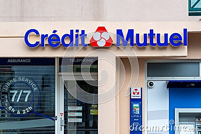 Exterior view of a bank branch of Credit Mutuel, Anglet, France Editorial Stock Photo
