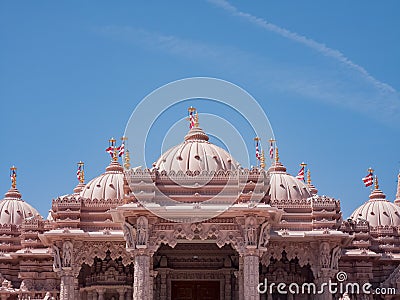 Exterior view of the famous BAPS Shri Swaminarayan Mandir Stock Photo