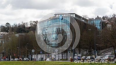 Exterior view of the head office building of HP France Hewlett-Packard France Editorial Stock Photo