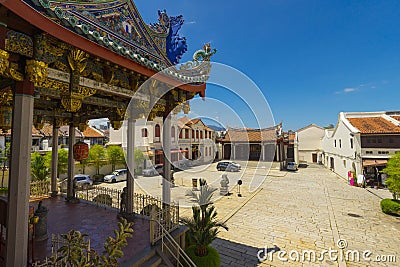 Exterior view of Leong San Tong Khoo Kongsi clanhouse against blue sky Editorial Stock Photo