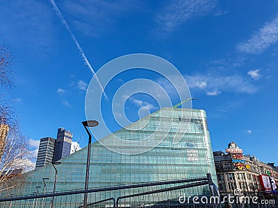 Exterior view of the National football museum in Manchester, England on a beautiful afternoon Editorial Stock Photo