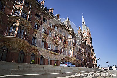 Exterior view of St Pancras Railway Station. Editorial Stock Photo