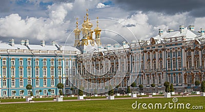 Exterior View of Catherine Palace in St. Petersburg Stock Photo