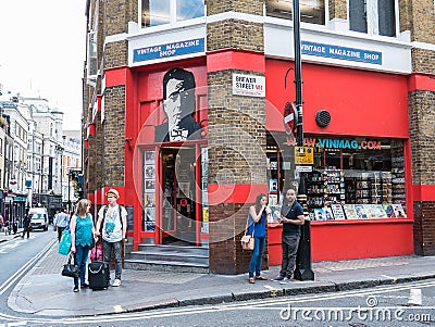 Exterior of Vintage Magazine Shop, Brewer Street, London W1 Editorial Stock Photo
