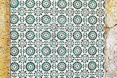 Exterior wall of a residential building with traditional portuguese tiles in the Bairro Alto district in the old town of Lisbon, Stock Photo